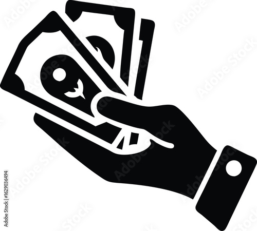 Hand holding money banknotes icon