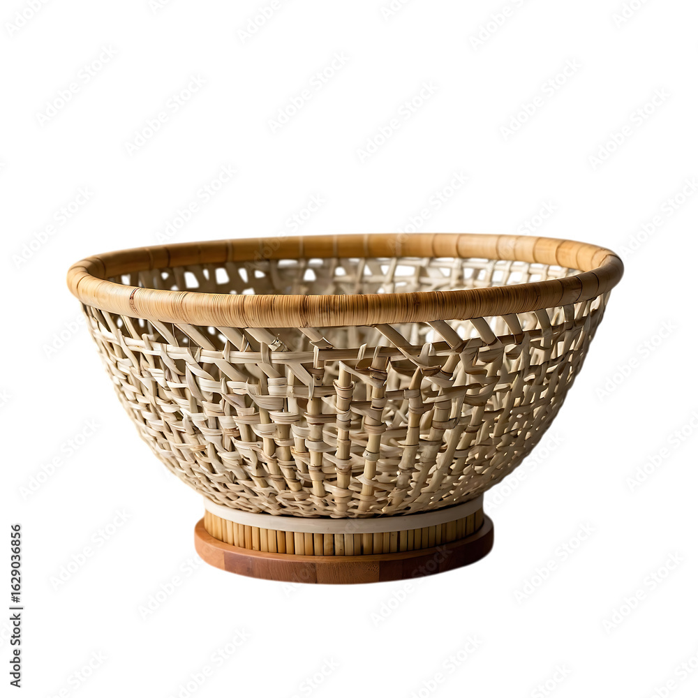 Fototapeta premium Woven wicker basket isolated on transparent background, a rustic and decorative container