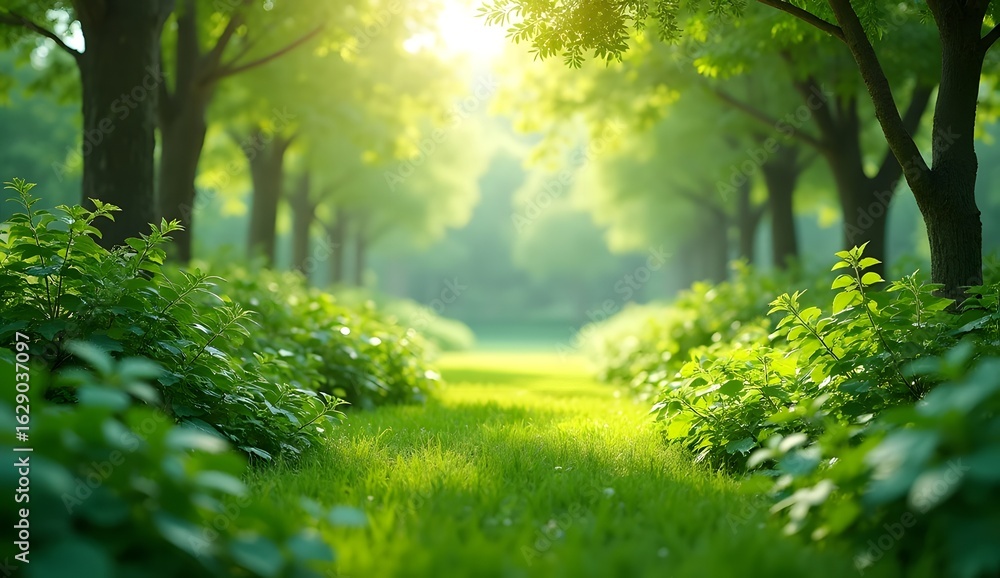 Fototapeta premium Green Forest with Sunlight in Morning