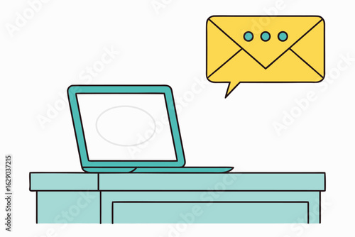 Laptop on a desk with an email message icon computer technology