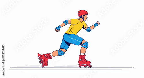 Dynamic athlete in protective gear confidently rollerblading, embracing active lifestyle and urban movement