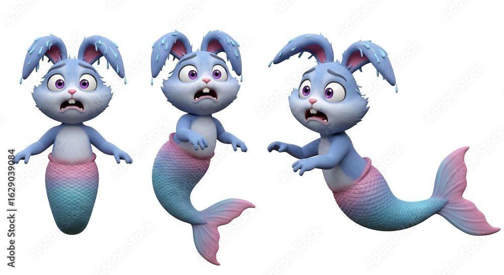 Obraz premium Cartoon rabbits in mermaid costumes