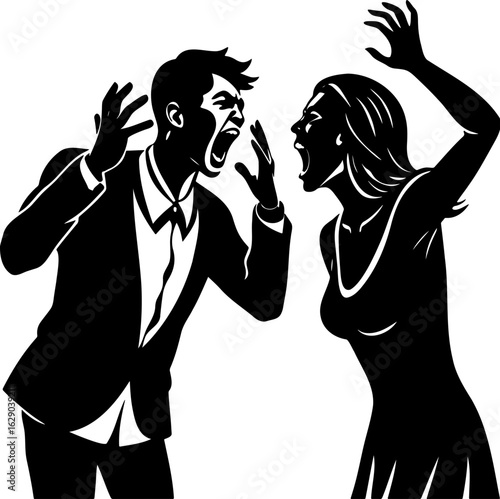 Silhouette illustration of a man and woman yelling at each other in an intense argument or disagreement
