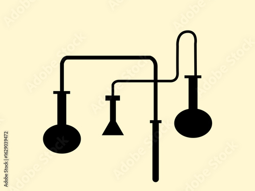Silhouette of Science and chemistry lab equipment with glass flasks. Chemical laboratory experiment and business medicine. Vector illustration.