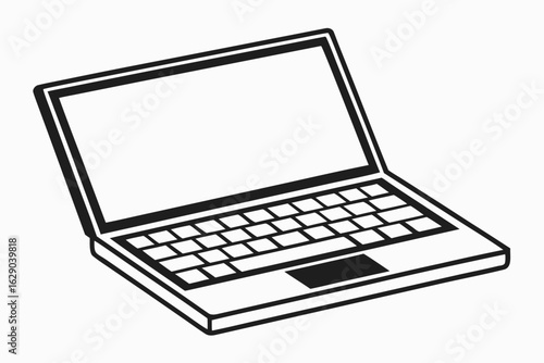 Open laptop computer with keyboard and touchpad on white background technology portable