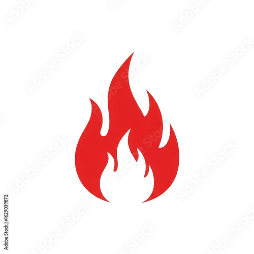 Stylized red flame icon with smooth edges isolated on transparent background