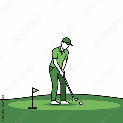 Professional golfer lining up a crucial putt on a vibrant green, preparing for victory on the course