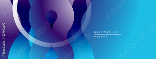 Abstract flowing shapes, vibrant blues, purples create modern background. Minimalist design, smooth gradients offer visual appeal.