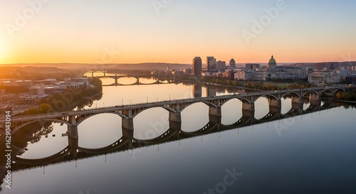 Stunning sunrise over the bridges and skyline of Harrisburg, Pennsylvania