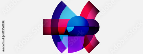 Abstract design features overlapping colorful shapes. Vivid gradients create dynamic visual impact. Modern aesthetic, clean background.