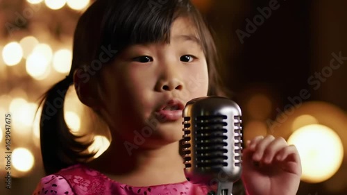 Young girl singing into a microphone
