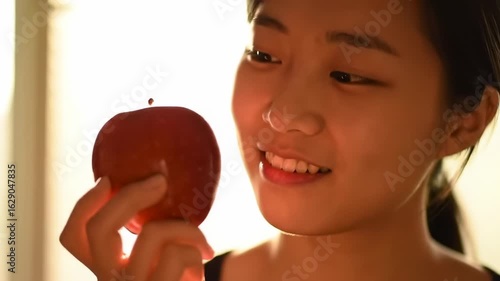 Young woman holding a red apple
