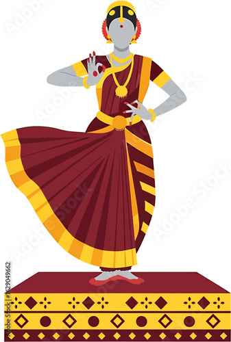 Indian classical dancer illustration in a traditional costume and mudra pose. Vector art for cultural projects.