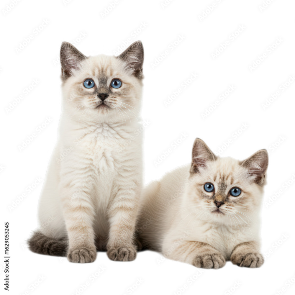 Fototapeta premium Two cute kittens with blue eyes, isolated on transparent background