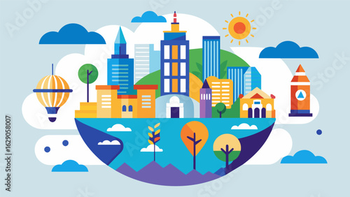 A map of a city with various landmarks with each location representing a therapy session and the ultimate goal being a sense of peace and balance.