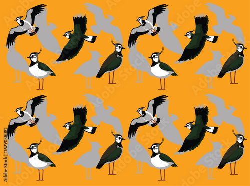 Northern Lapwing Bird Cartoon Character Seamless Wallpaper Background