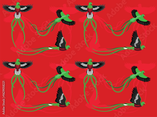 Quetzal Bird Cartoon Character Seamless Wallpaper Background