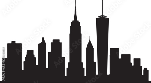Manhattan Skyline Silhouette with Famous Skyscrapers in Black