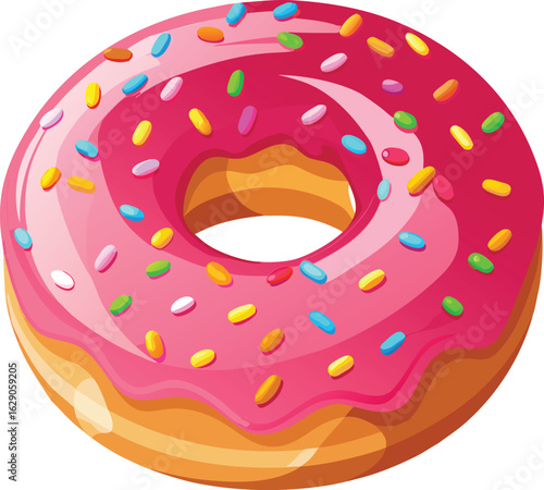 Pink Donut With Sprinkles Vector Illustration For Food Design White background 