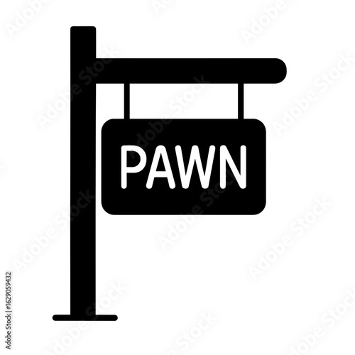 Pawn shop hanging sign symbolizing financial desperation and emergency lending (Filled icon)