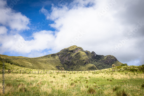Pichincha Province, Quito, Ecuador - July 5, 2025: The Pasochoa volcano is located in the Pasochoa wildlife refuge. It is an extinct volcano, 4,200 meters high.