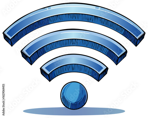 Stylized Blue WiFi Wireless Internet Signal Icon with Three Arcs and a Circle Point, Representing Connectivity