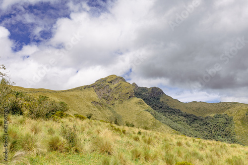 Pichincha Province, Quito, Ecuador - July 5, 2025: The Pasochoa volcano is located in the Pasochoa wildlife refuge. It is an extinct volcano, 4,200 meters high.