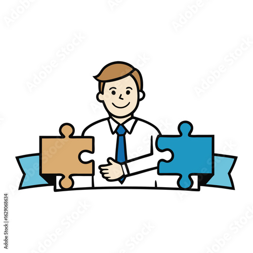 People stand confidently on colorful jigsaw puzzle pieces, symbolizing unity, teamwork, and how every individual’s unique role fits perfectly into the bigger picture.
