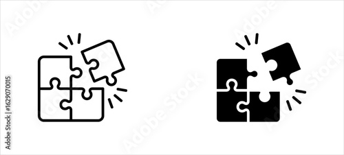 Team Misalignment Icon set Vector, Puzzle Piece Not Fitting Concept, Outline for Workplace Conflict, Role Mismatch, and Collaboration Breakdown Symbol, VECTOR ILLUSTRATION