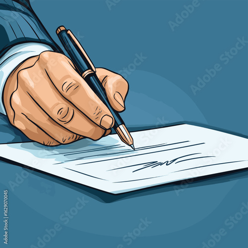 Close up of a businessman's hand signing a contract with a pen