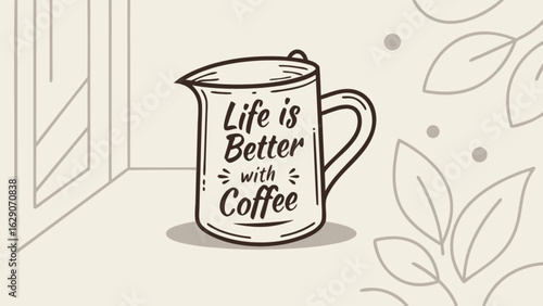 Vintage coffee mug illustration with quote life is better with coffee for cafe and coffee shop decor