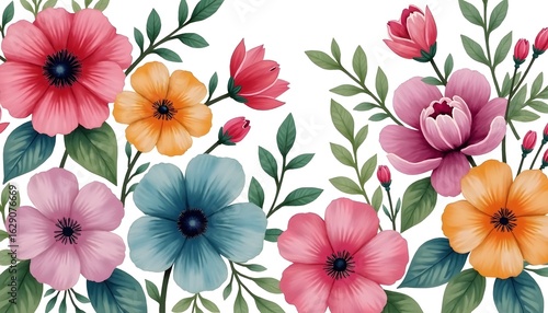 Wallpaper Mural Vibrant watercolor floral arrangement with various colorful flowers Torontodigital.ca