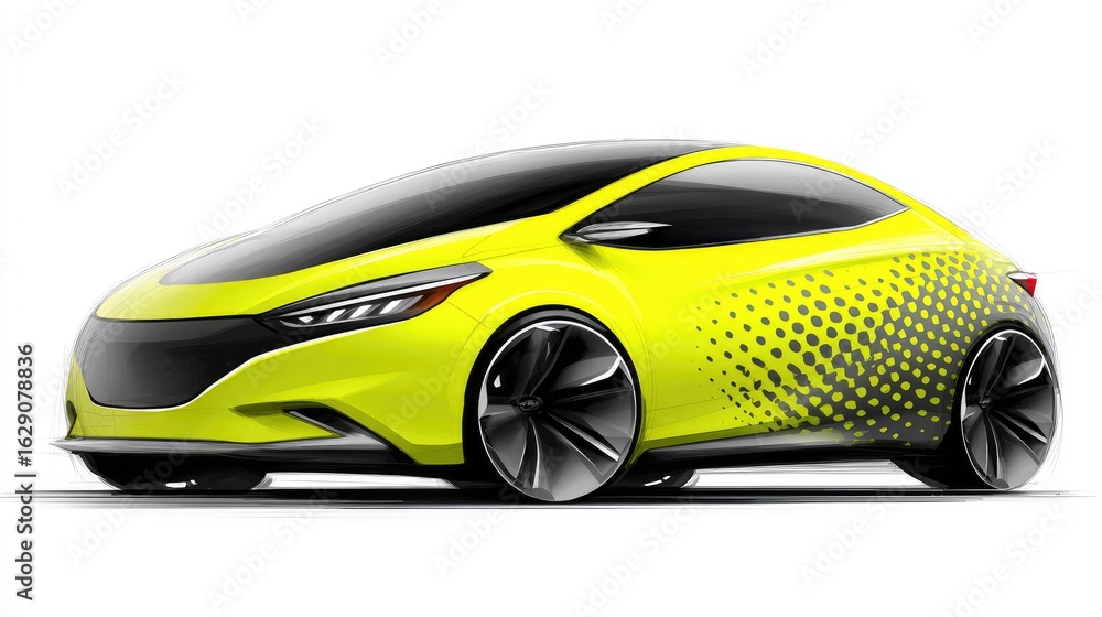 Fototapeta premium Futuristic Yellow Concept Car Design with Modern Aesthetic and Dynamic Patterns
