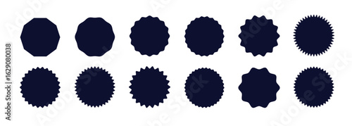 Set of circles with zigzag edges, silhouette stickers circle,circle shapes & star shapes offer price tag.