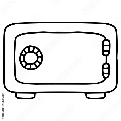 front view of safe box with analog keylock hand drawn outline illustration