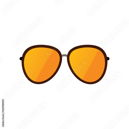 A flat illustration of classic aviator sunglasses featuring large, teardrop-shaped orange lenses and thin brown rims.