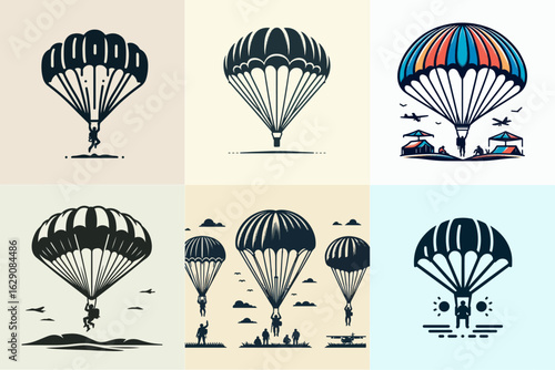 paragliding vector illustration set