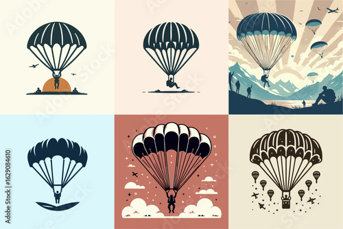 paragliding vector illustration set