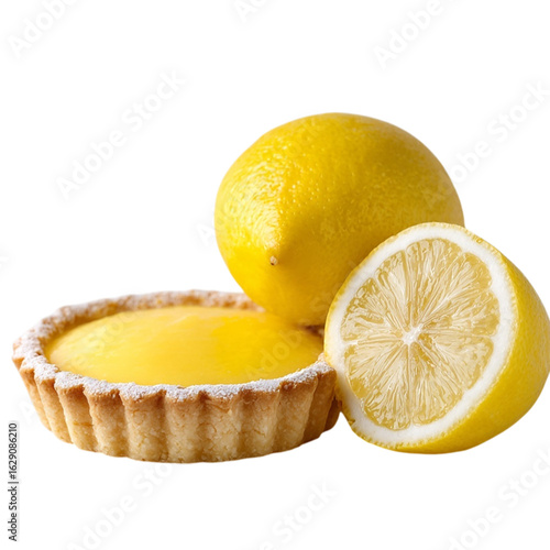 Zesty lemon tart with fresh whole and halved lemons, a delightful dessert that brings a burst of citrus flavor to any occasion, perfect for cookbooks and bakery promotions