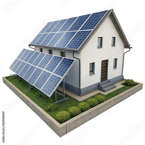 Sustainable modern home powered by efficient solar panels in a clean energy future