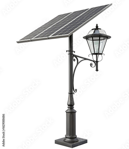 Elegant solar powered street lamp adds modern sustainable lighting to any exterior space
