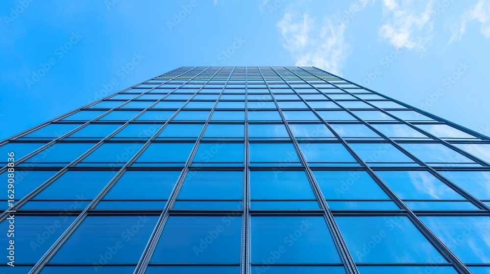Fototapeta premium Self-cleaning windows on a skyscraper, repelling dirt and water, low maintenance, modern architecture.