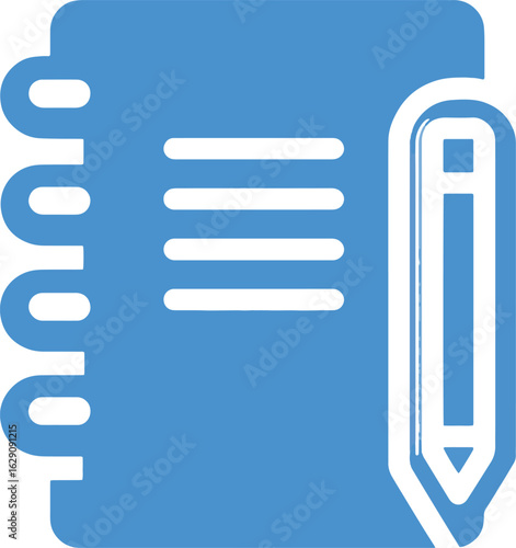 minimalist vector icon of a notebook and pencil, representing note taking.
