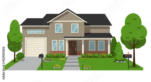 Suburban Dream Home: Vector Illustration