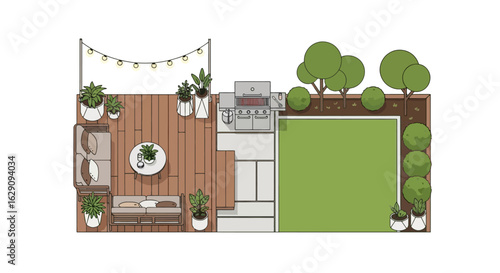 Backyard Design Concept: Deck, Patio, and Garden