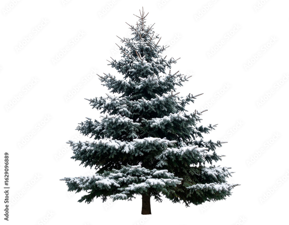Fototapeta premium Silhouette of a Snow-Covered Pine Tree in Christmas Shape, Side View, Isolated