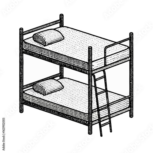 Vector art of bunk bed with ladder isolated on white background in vintage style drawing