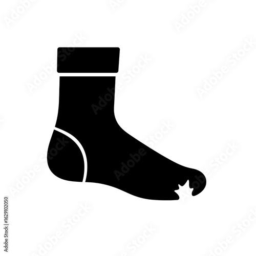 Torn sock in solid style symbolizing poverty and worn clothing