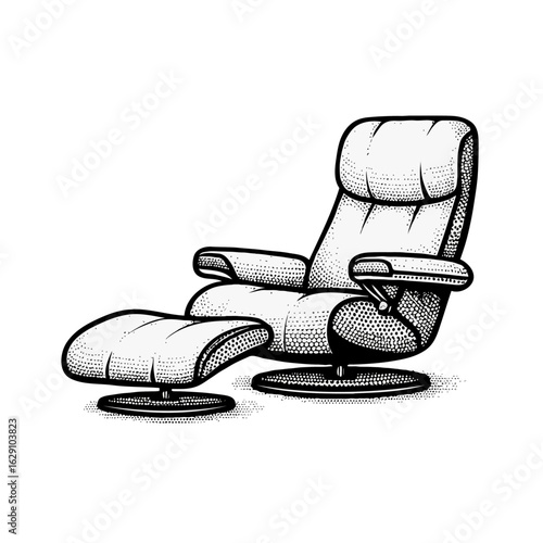 Vector art of comfortable leather armchair with footstool isolated on white background