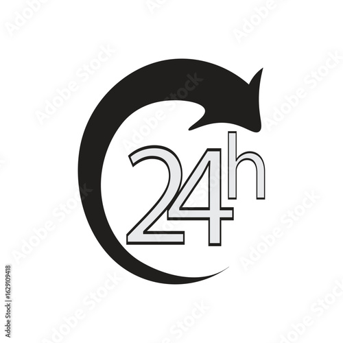 24 hour service icon vector illustration showing continuous rotating time